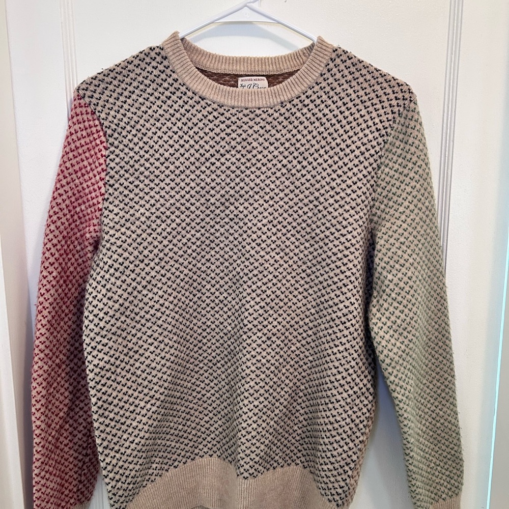 J. Crew Merino Rugged Birdseye Multicolor Wool Knit Pullover Sweater